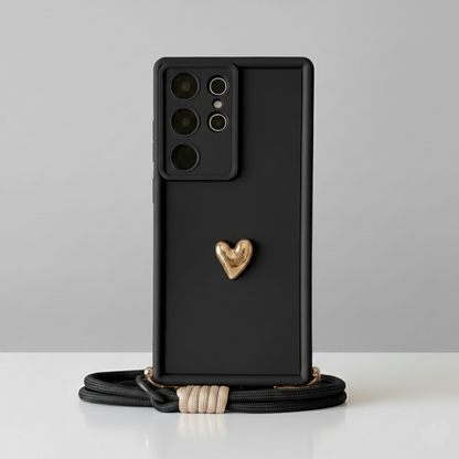 Modèle Heart Strap – Coque Samsung Galaxy avec Cordon et Cœur Doré 3D SMARTS ACCESS